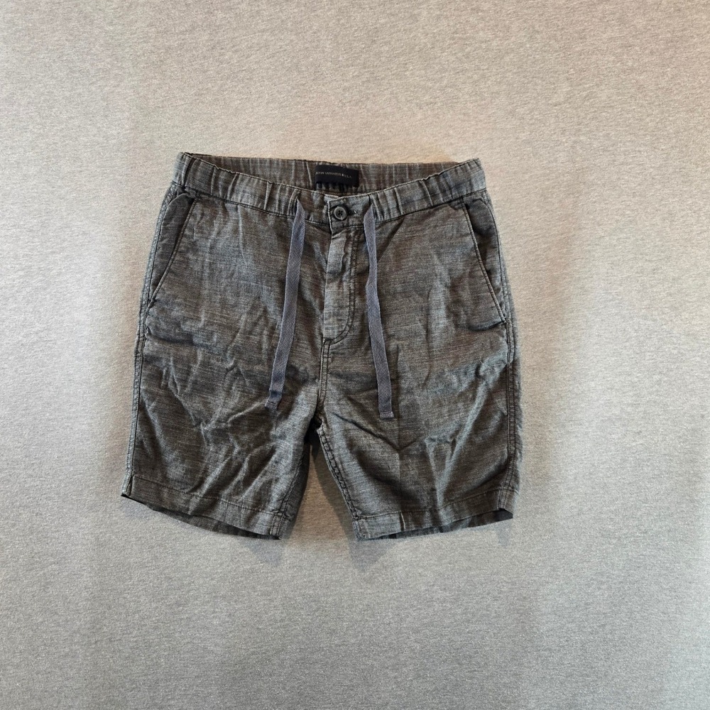 John Varvatos USA Shorts Mens 31 Grey Linen Blend Drawstring Marled Casual